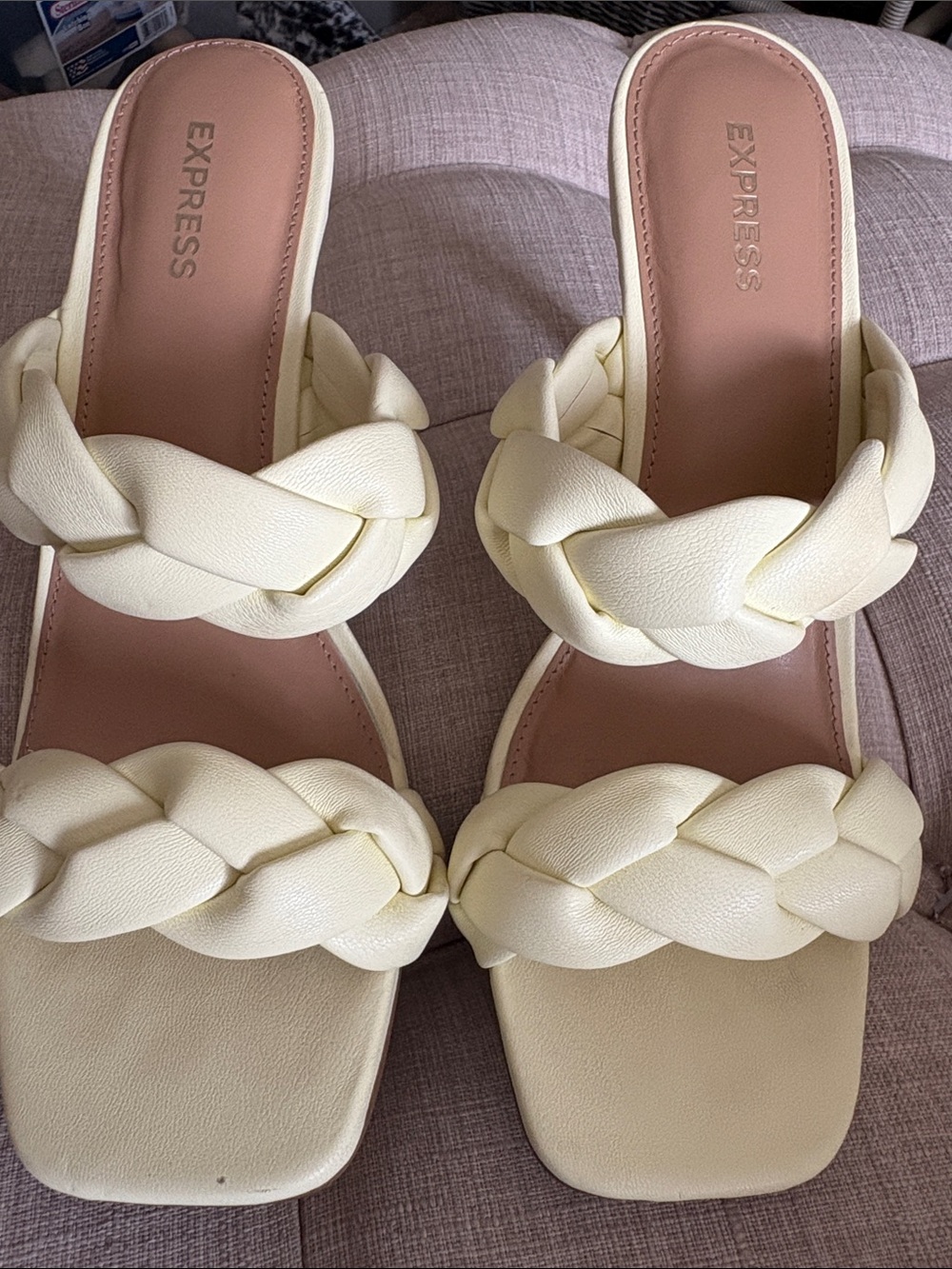Express Pale yellow Braided Double-Strap Slide Sandals